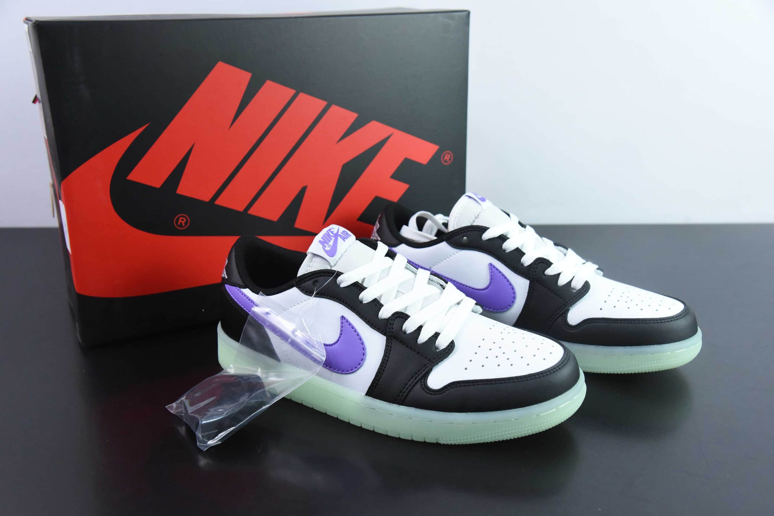 乔丹Air Jordan 1 Low 黑白紫 AJ1乔1低帮休闲板鞋纯原版本 货号：HF0410-001