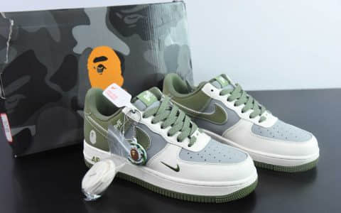 耐克Nike Air Force 1'07 Low Bape联名深绿米灰空军一号低帮休闲板鞋纯原版本 货号：BB6566-205