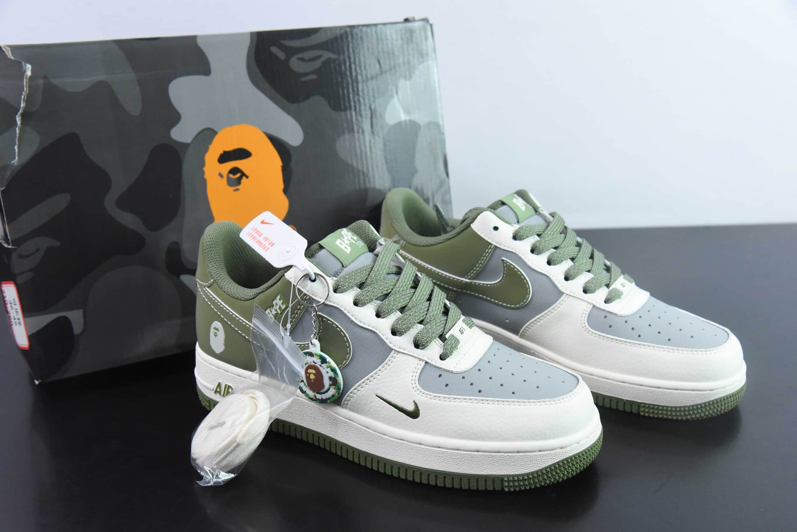 耐克Nike Air Force 1'07 Low Bape联名深绿米灰空军一号低帮休闲板鞋纯原版本 货号:BB6566-205