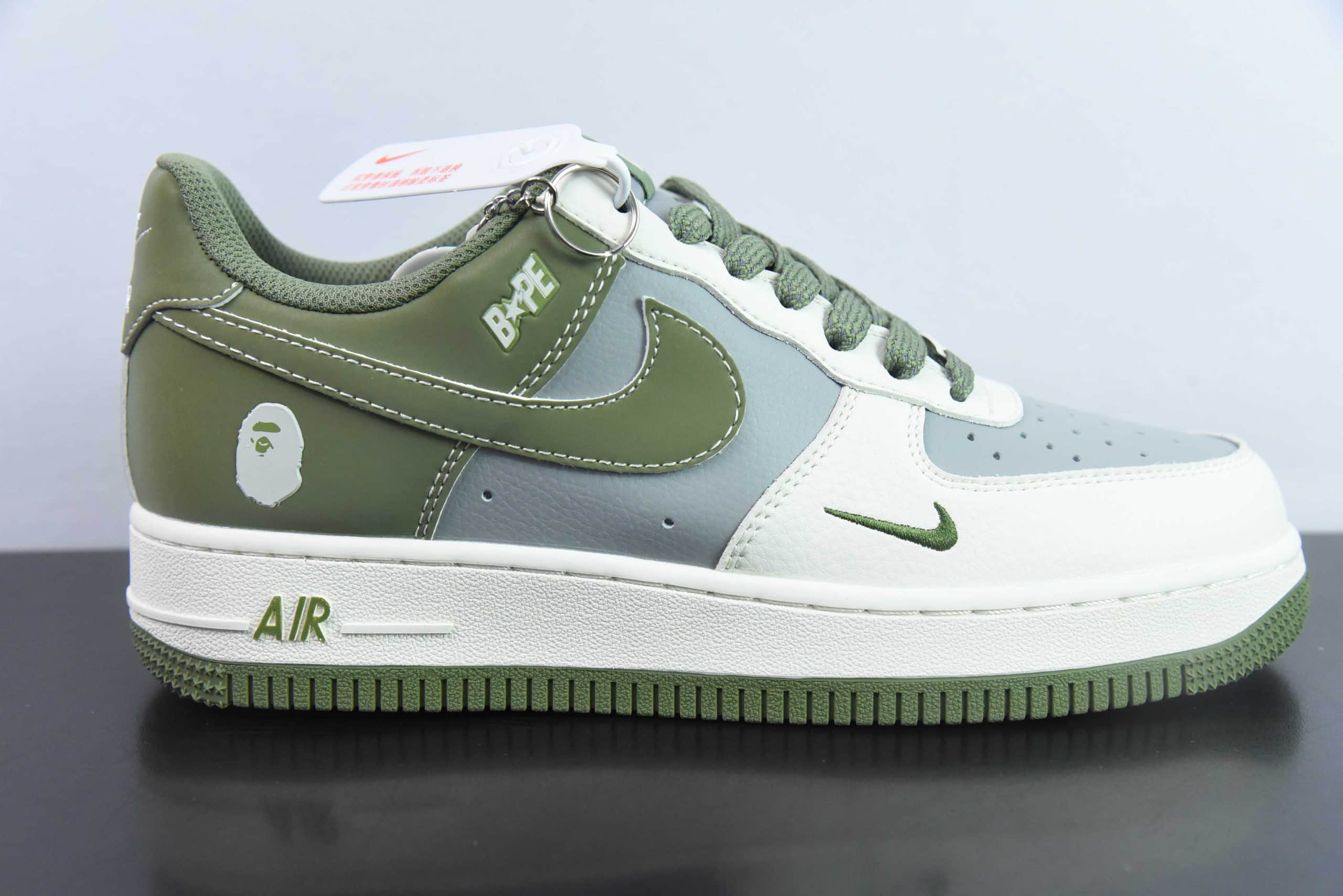 耐克Nike Air Force 1'07 Low Bape联名深绿米灰空军一号低帮休闲板鞋纯原版本 货号:BB6566-205