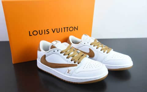 乔丹Travis Scott x Nike Air Jordan 1 Low x Louis Vuitton三方联名反转翻毛红棕倒钩低帮复古篮球鞋纯原版本 货号：LX1988-900