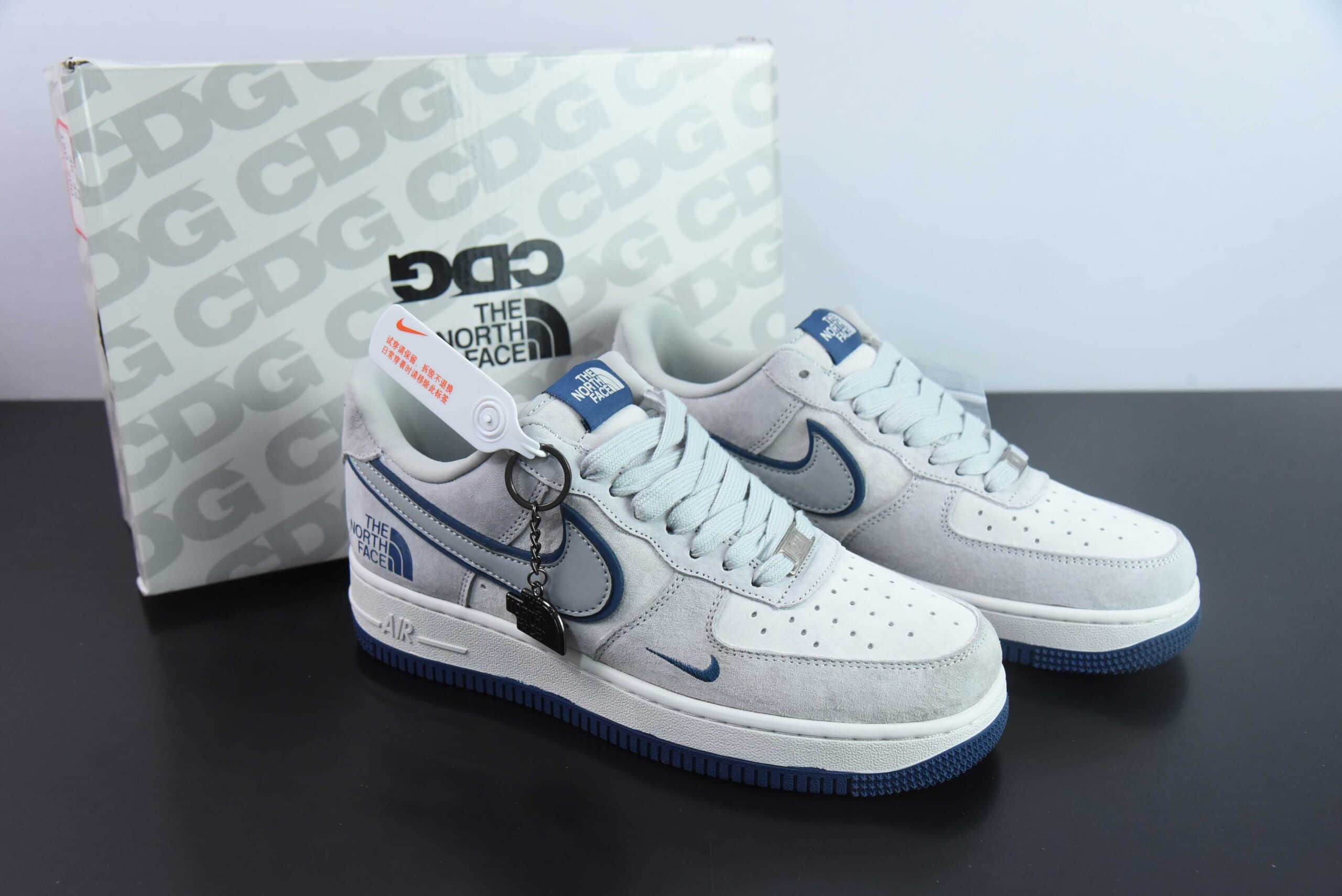 耐克Nike Air Force 1 AF1 CDG联名麂皮灰北面印花空军一号低帮休闲板鞋纯原版本 货号:HD1968-014