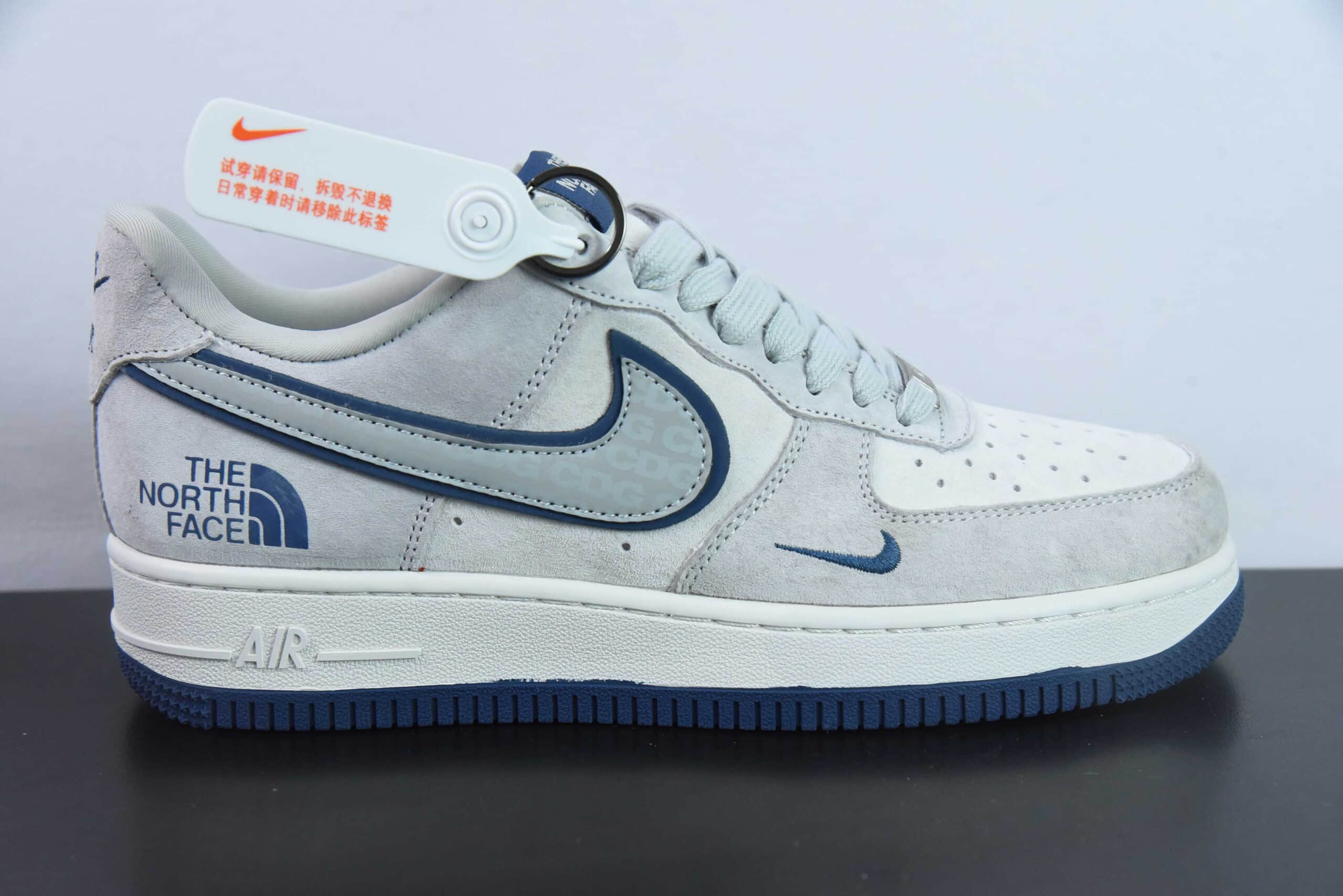 耐克Nike Air Force 1 AF1 CDG联名麂皮灰北面印花空军一号低帮休闲板鞋纯原版本 货号:HD1968-014
