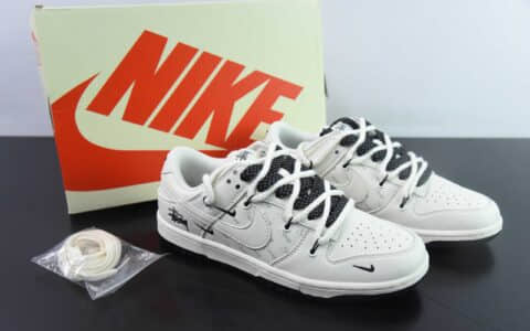 耐克Nike SB Dunk Low 斯图西联名米白白勾周年高端定制SB低帮休闲板鞋纯原版本 货号:SJ2068-276
