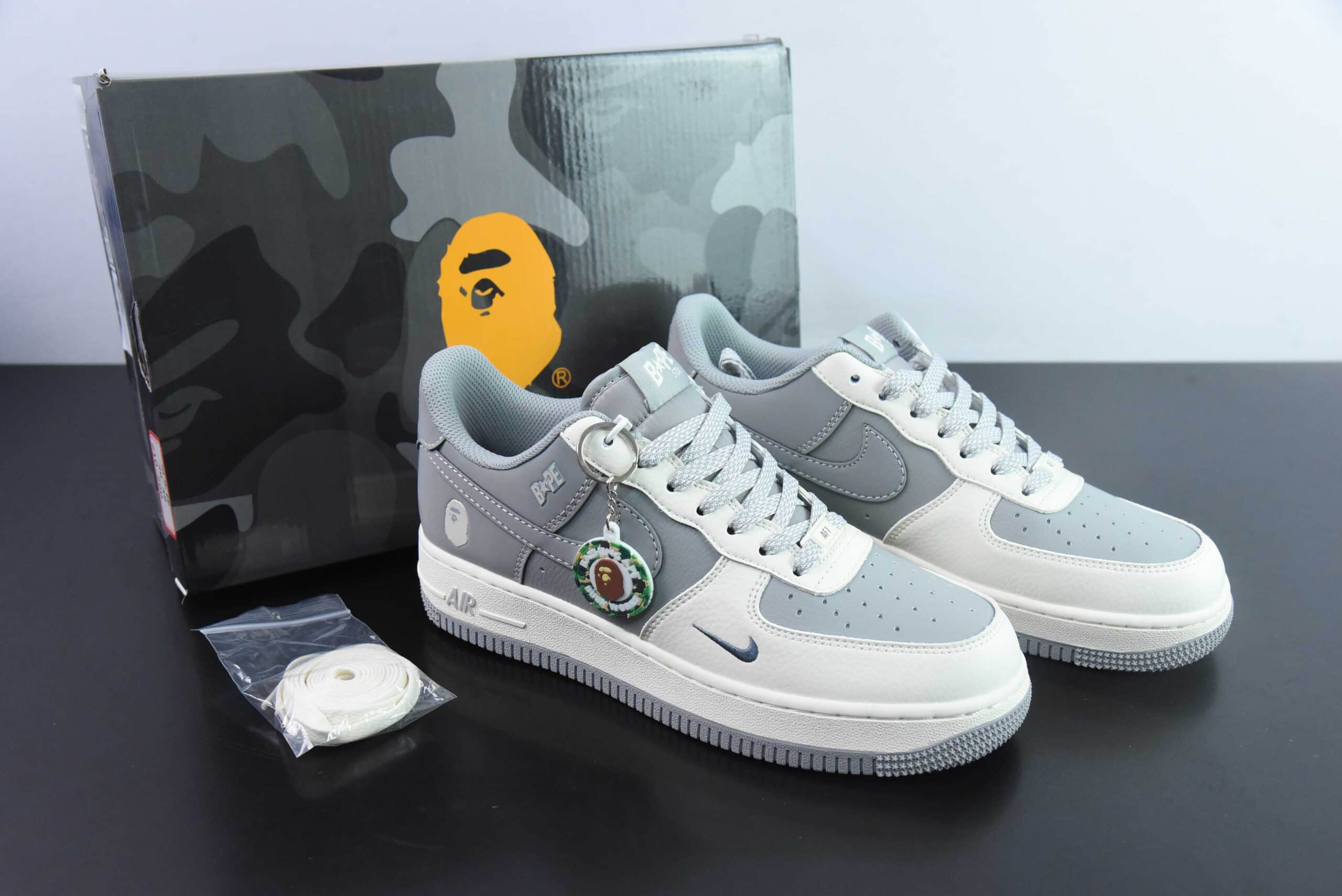 耐克Nike Air Force 1'07 Low Bape联名米白灰空军一号低帮休闲板鞋纯原版本 货号:BB6566-207
