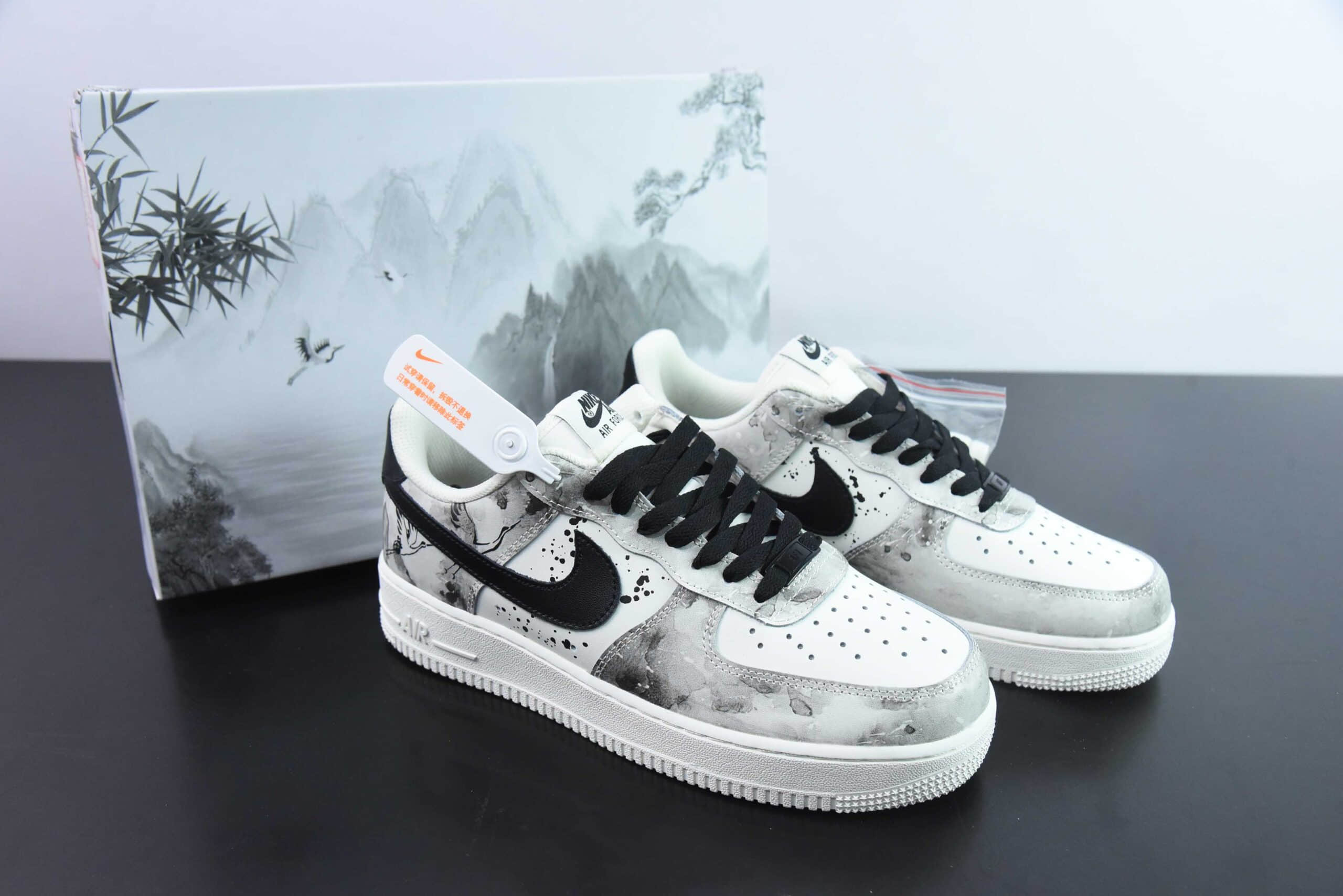 耐克Nike Air Force 1´07 Low 中国风水墨定制黑白空军一号低帮百搭休闲运动板鞋纯原版本 货号:BL1522-089