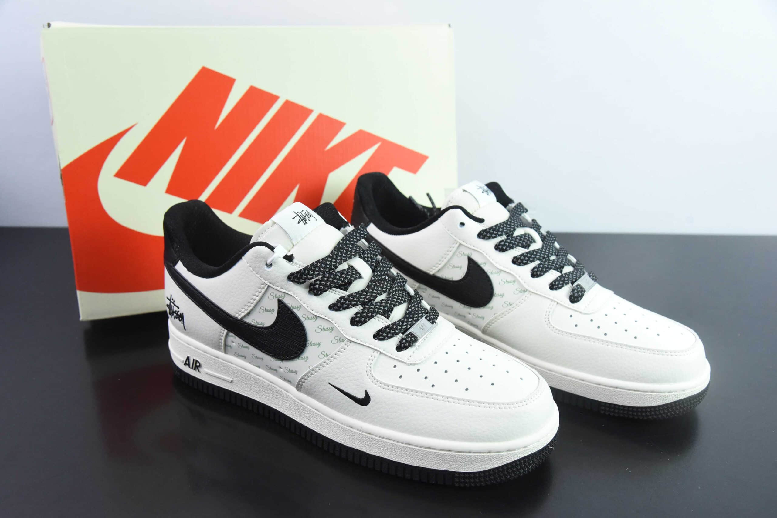 耐克Nike Air Force 1 AF1斯图西联名白黑刺绣空军一号低帮休闲板鞋纯原版本 货号:XZ3328-001