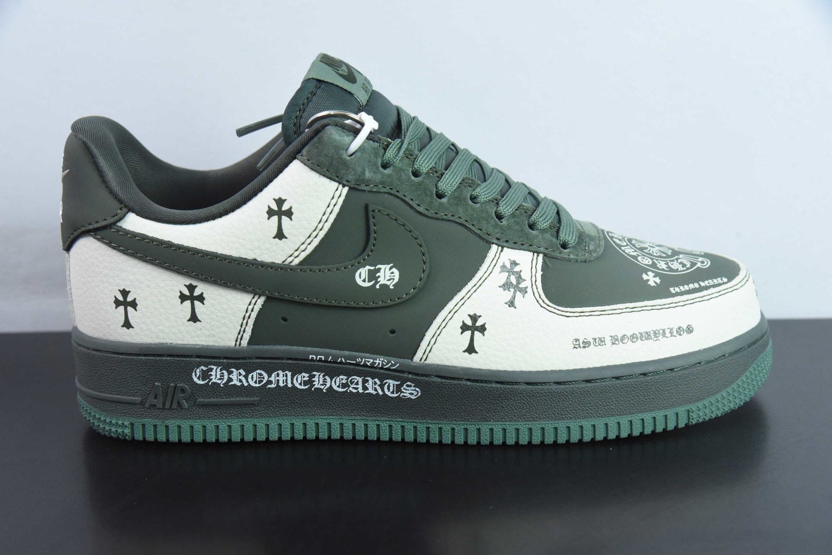 耐克Nike Air Force 1 AF1灰绿克罗心印花定制版空军一号低帮休闲板鞋纯原版本 货号:KK1988-029