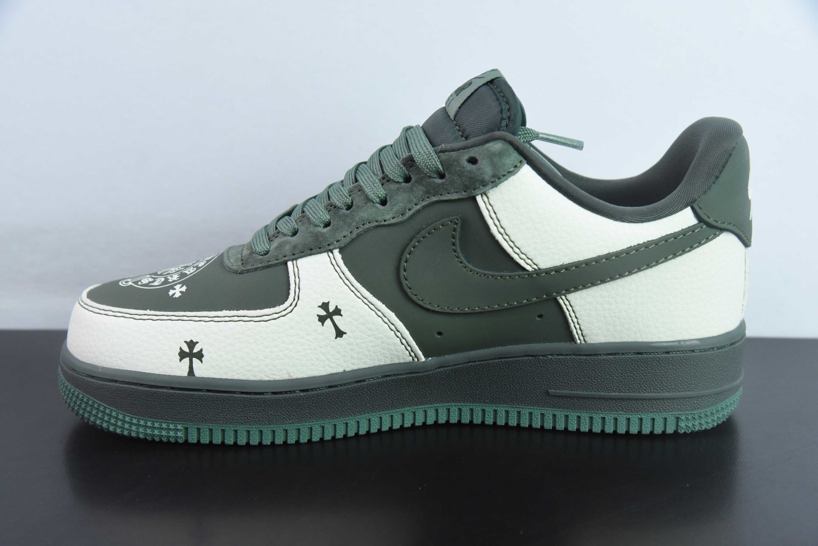 耐克Nike Air Force 1 AF1灰绿克罗心印花定制版空军一号低帮休闲板鞋纯原版本 货号:KK1988-029
