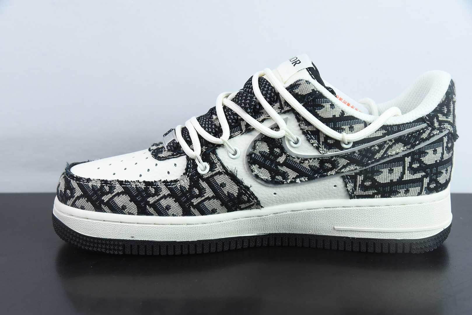 耐克Nike Air Force 1 AF1白黑迪奥印花定制版空军一号低帮休闲板鞋纯原版本 货号：SJ1198-106