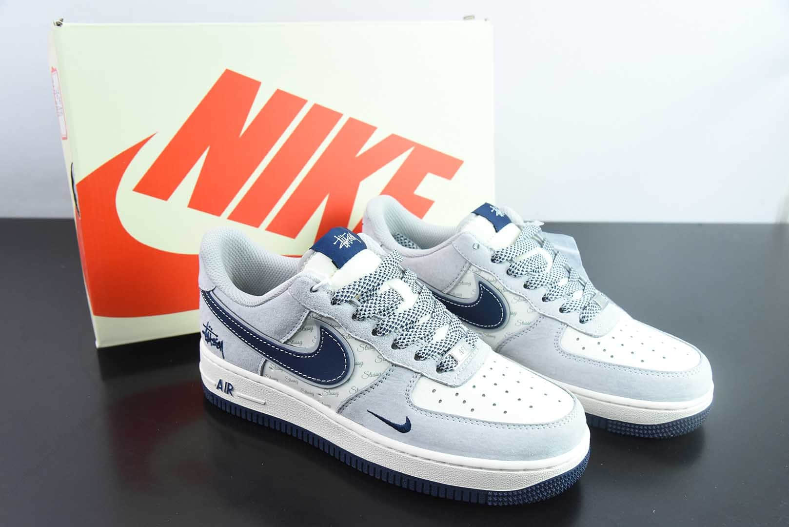 耐克Nike Air Force 1´07 Low 斯图西联名灰蓝英文空军一号低帮百搭休闲运动板鞋纯原版本 货号: XZ3318-088