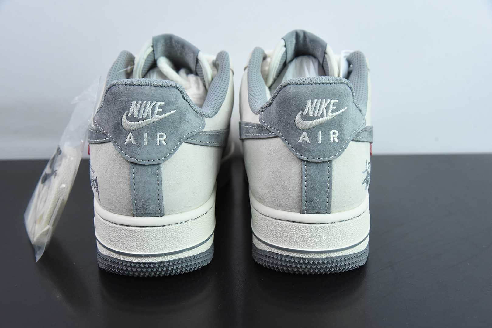 耐克Nike Air Force 1 AF1灰白斯图西刺绣定制版空军一号低帮休闲板鞋纯原版本 货号:SJ6698-024