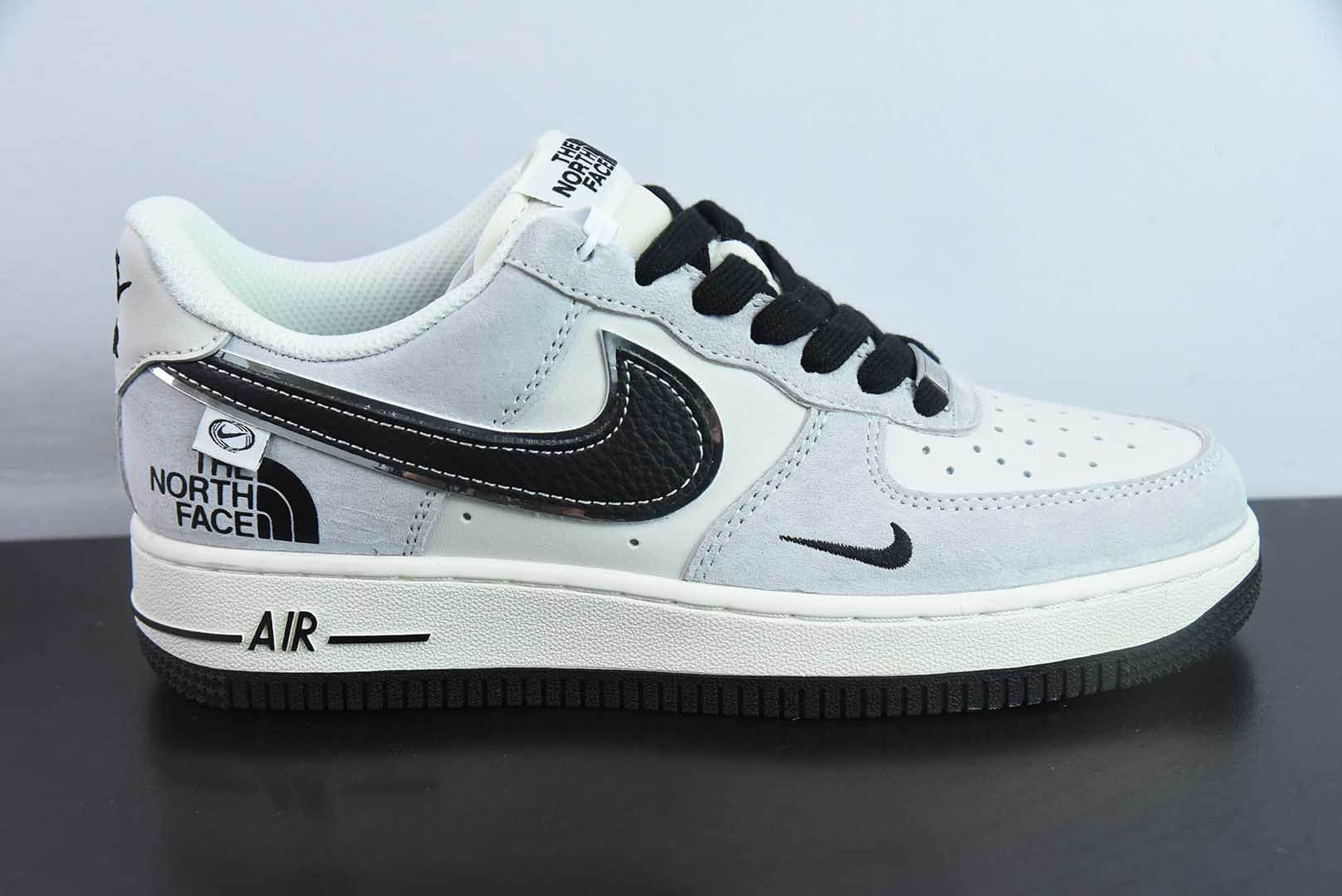 耐克Nike Air Force 1 AF1灰白黑银边北面印花定制版空军一号低帮休闲板鞋纯原版本 货号:XZ6188-916