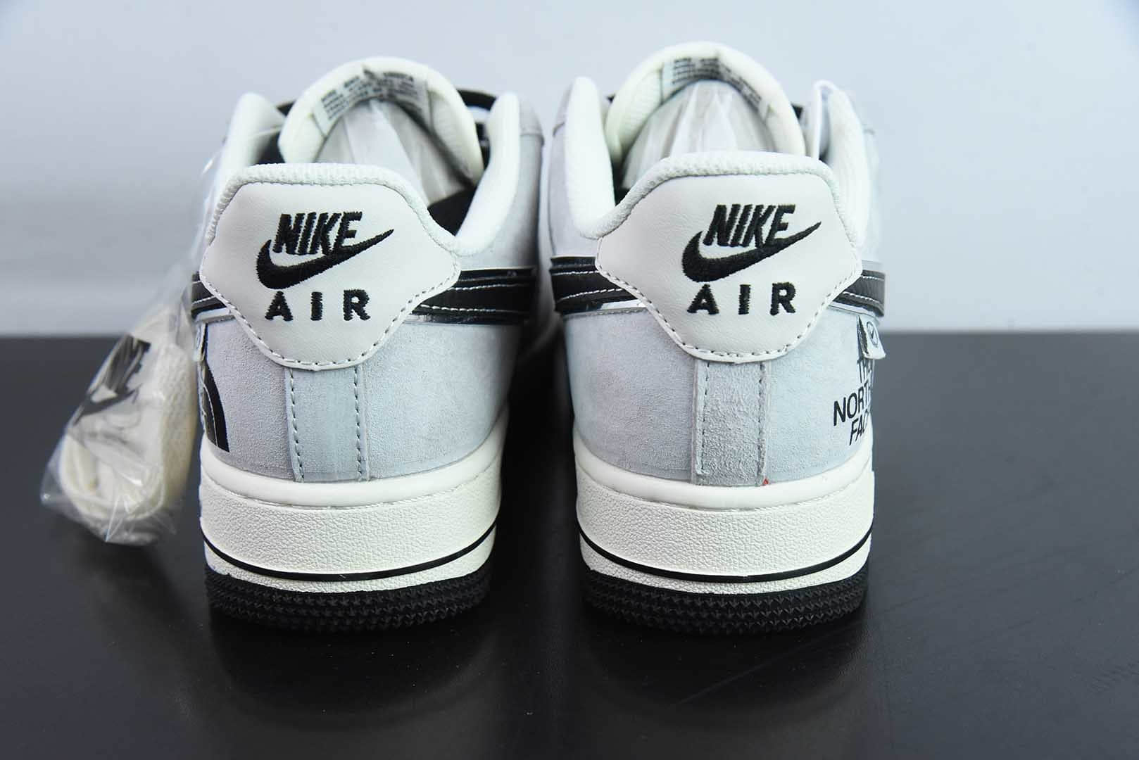 耐克Nike Air Force 1 AF1灰白黑银边北面印花定制版空军一号低帮休闲板鞋纯原版本 货号:XZ6188-916