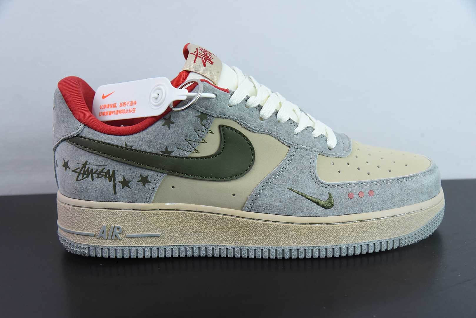 耐克Nike Air Force 1 '07 Low “斯图西联名橄榄绿五角星”空军一号低帮休闲板鞋纯原版本 货号:KK1988-034