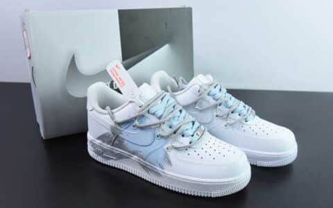 耐克Nike Air Force 1 Low 07 白灰蓝涂鸦绑带空军一号低帮休闲板鞋纯原版本 货号：YY2024-626