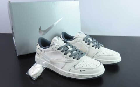 乔丹Travis Scott x Fragment Design x Jordan Air Jordan 1 Low OG SP AJ1 UN联名米白灰底低帮文化休闲板鞋纯原版本 货号：DM7866-018