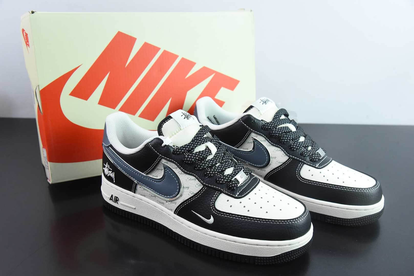 耐克Nike Air Force 1'07 Low 斯图西联名灰蓝黑荔纹空军一号低帮休闲板鞋纯原版本 货号:XZ6188-199