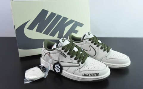 乔丹TS x Air Jordan AJ1 Low x UNDEFEATED UND联名白绿倒钩低帮文化复古篮球鞋纯原版本 货号:DF1845 - 535
