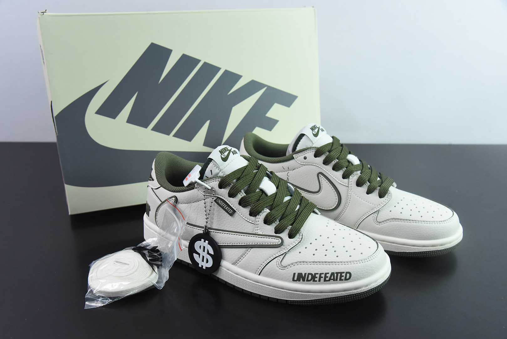 乔丹TS x Air Jordan AJ1 Low x UNDEFEATED UND联名白绿倒钩低帮文化复古篮球鞋纯原版本 货号:DF1845 - 535
