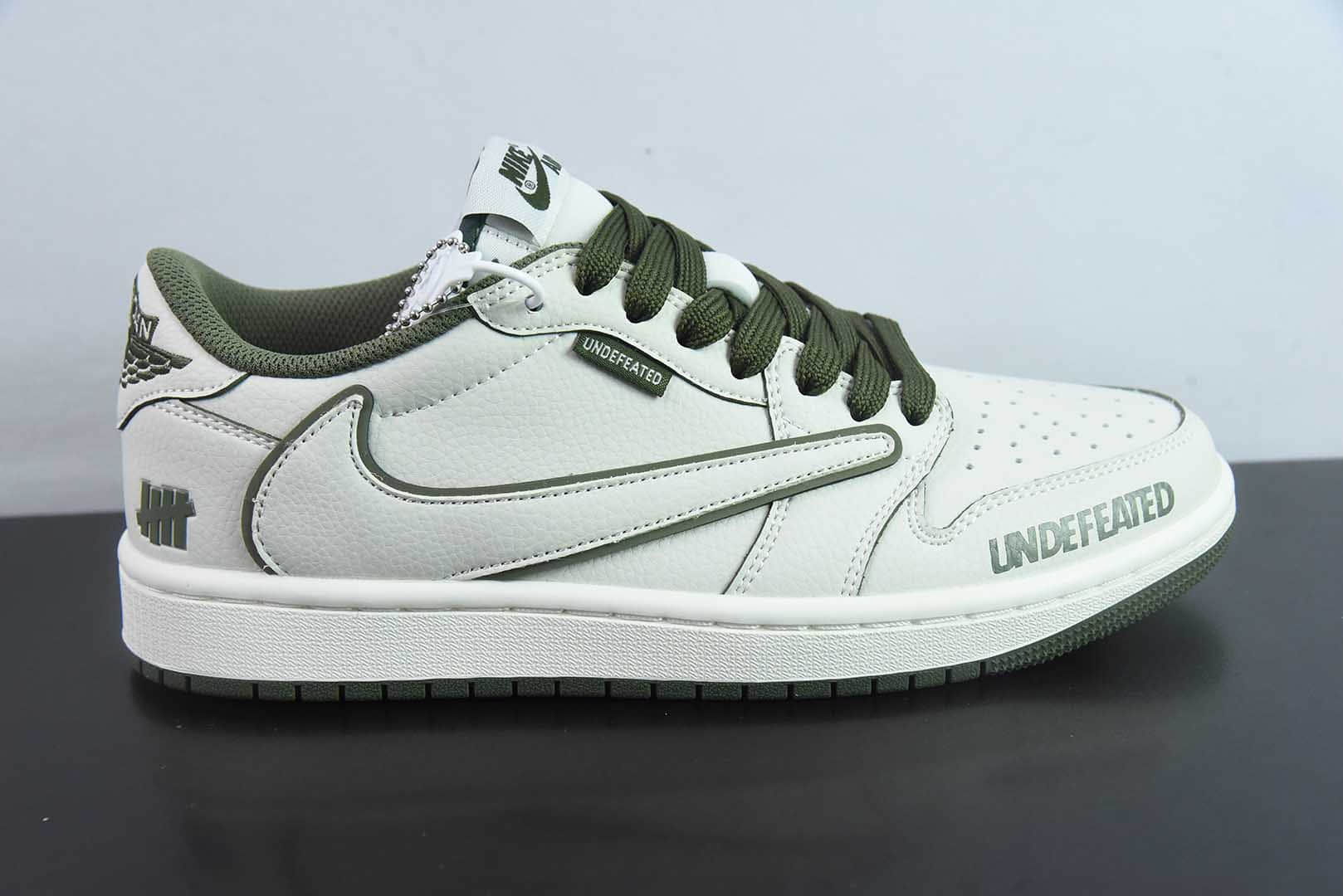 乔丹TS x Air Jordan AJ1 Low x UNDEFEATED UND联名白绿倒钩低帮文化复古篮球鞋纯原版本 货号:DF1845 - 535
