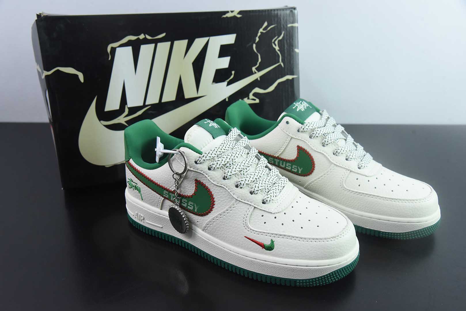 耐克Nike Air Force 1'07 Low 斯图西联名针织勾米绿空军一号低帮休闲板鞋纯原版本 货号：KJ1688-002