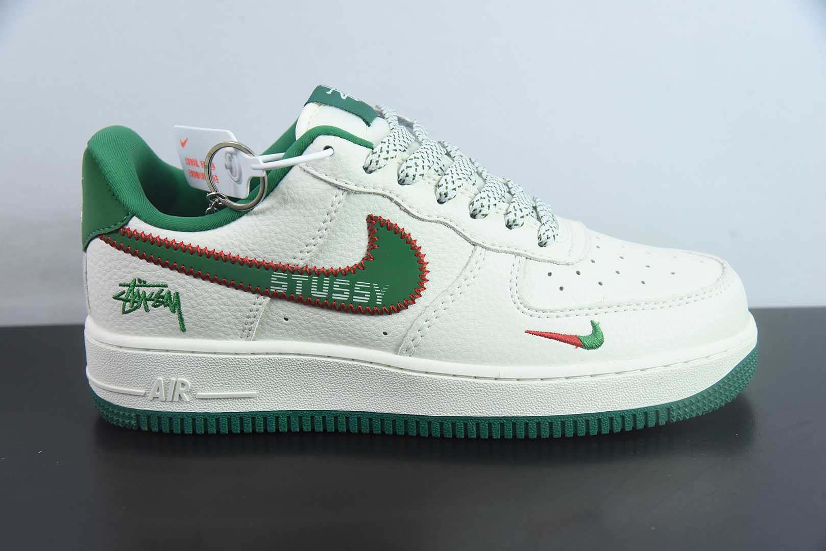 耐克Nike Air Force 1'07 Low 斯图西联名针织勾米绿空军一号低帮休闲板鞋纯原版本 货号：KJ1688-002